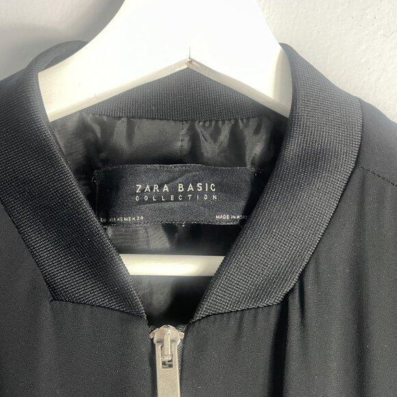 Zara Light Black Bomber Jacket Size XS Bikercore Edgy Layering Moto Neutral - Picture 5 of 7